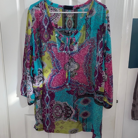 Avenue Tops - Avenue Colorful Paisley Blouse